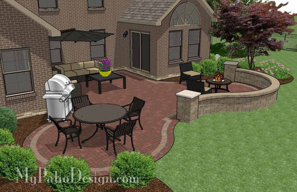 Curvy Courtyard Patio Design with Seating Wall 3