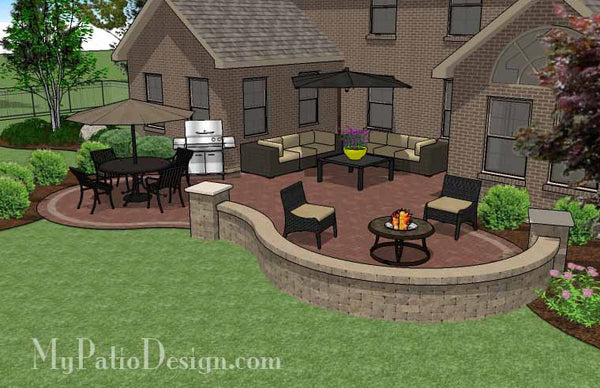 Curvy Courtyard Patio Design with Seating Wall 4