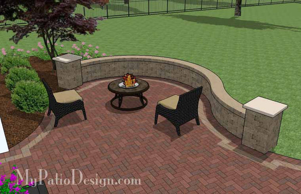 Curvy Courtyard Patio Design with Seating Wall 5