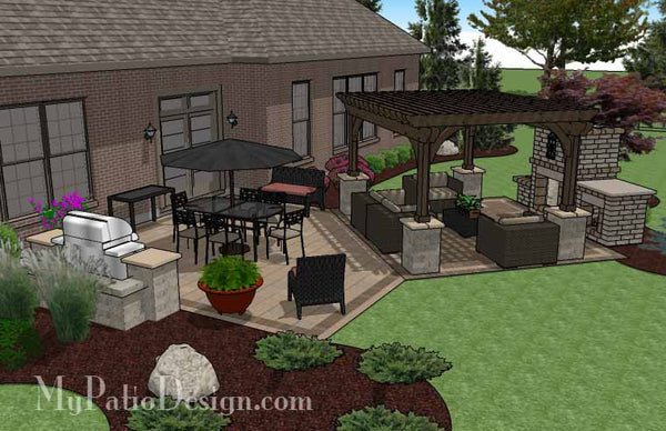 Dreamy Fireplace Patio Design with Pergola 3