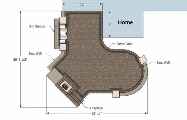 L Shaped Patio Design with Grill Station and Fireplace 1