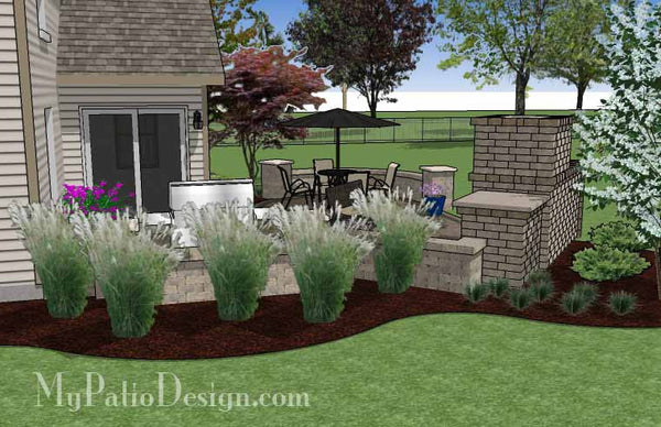 L Shaped Patio Design with Grill Station and Fireplace 4