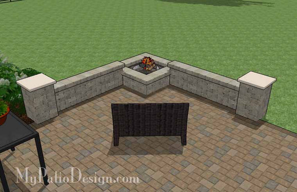Large Rectangular Paver Patio Design with Seating Wall and Fire Pit 5