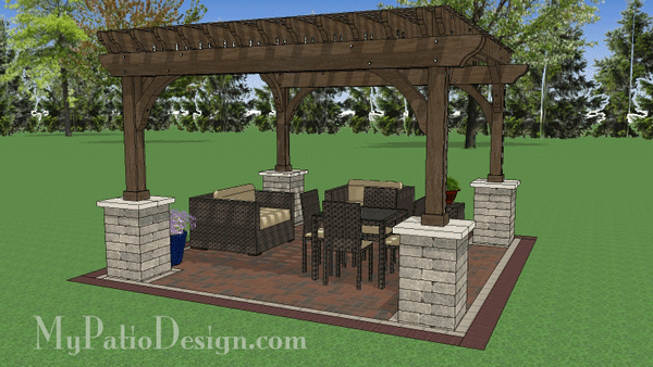 14' x 14' Cedar Pergola Design with Columns #2