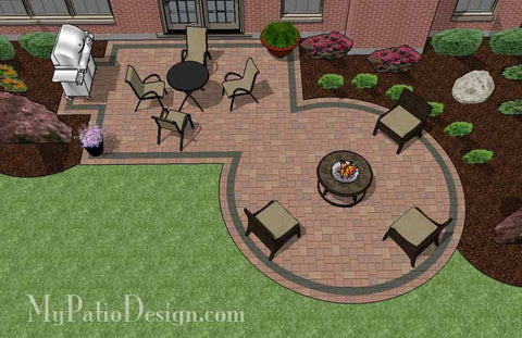 Rectangle Patio Design with Circle Fire Pit Area 2