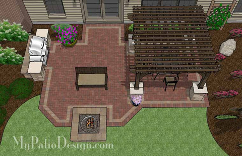 Traditional Brick Patio Design with Pergola and Fire Pit 2