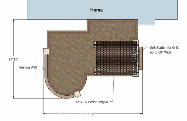 Traditional Patio Design with Seating Wall and Pergola 1