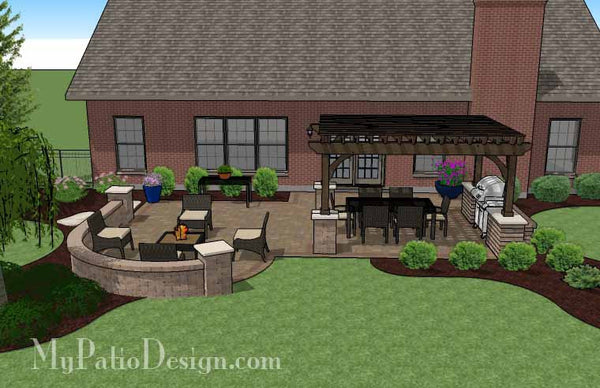 Traditional Patio Design with Seating Wall and Pergola 3