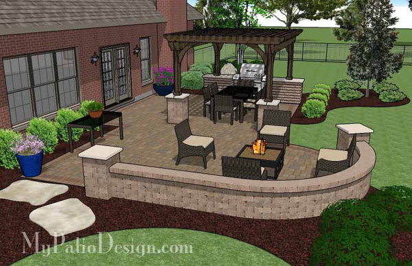 Traditional Patio Design with Seating Wall and Pergola 4