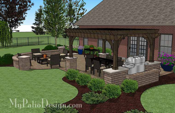 Traditional Patio Design with Seating Wall and Pergola 5