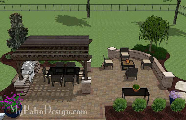 Traditional Patio Design with Seating Wall and Pergola 6