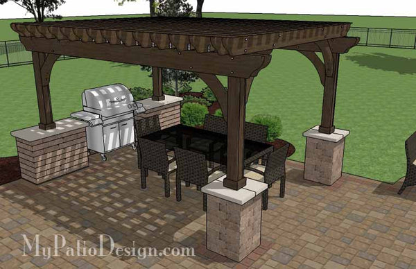 Traditional Patio Design with Seating Wall and Pergola 8