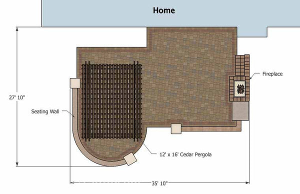 Traditional Patio Design with Seating Wall, Pergola and Fireplace 1