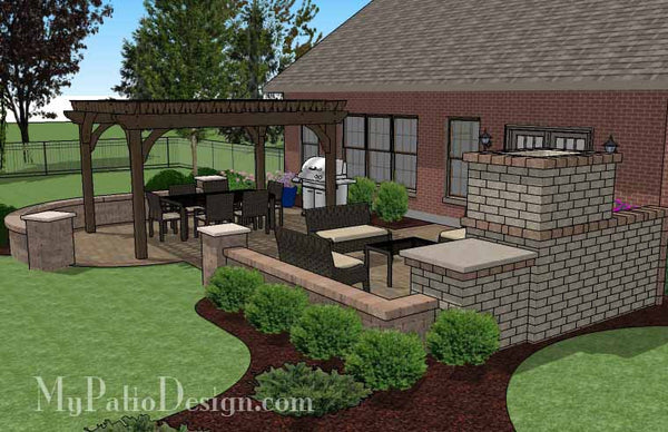 Traditional Patio Design with Seating Wall, Pergola and Fireplace 5