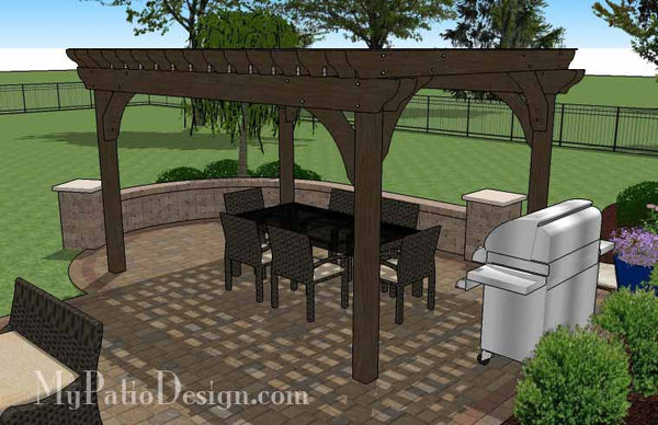 Traditional Patio Design with Seating Wall, Pergola and Fireplace 7