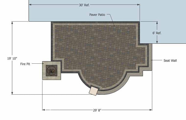 Arcs and Rectangles Patio Design with Seat Wall and Fire Pit 1
