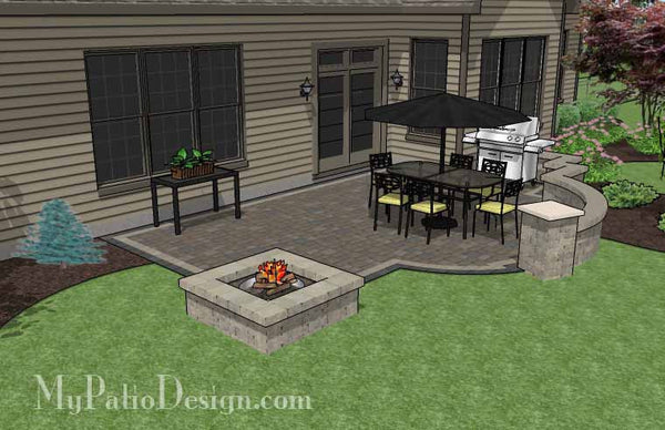 Arcs and Rectangles Patio Design with Seat Wall and Fire Pit 3