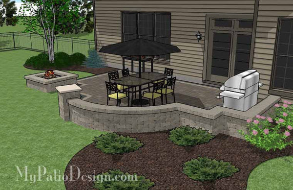 Arcs and Rectangles Patio Design with Seat Wall and Fire Pit 4