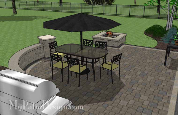 Arcs and Rectangles Patio Design with Seat Wall and Fire Pit 5