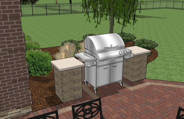 Backyard Brick Patio Design with Fire Pit and Grill Station 6