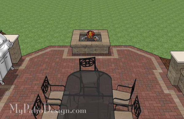Backyard Brick Patio Design with Fire Pit and Grill Station 7