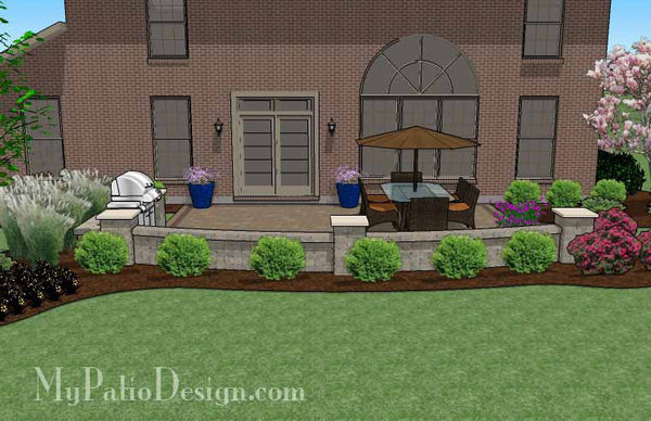 Backyard Patio Design with Grill Station and Seating Wall 3