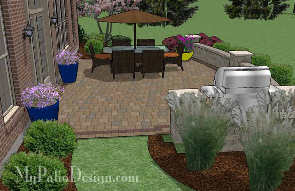 Backyard Patio Design with Grill Station and Seating Wall 4