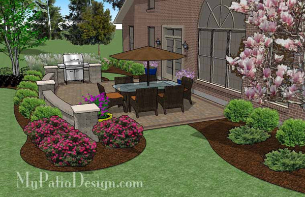 Backyard Patio Design with Grill Station and Seating Wall 5