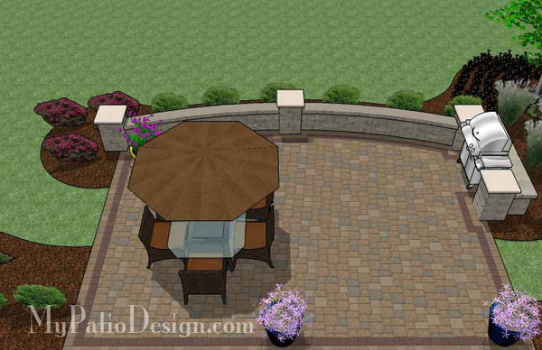 Backyard Patio Design with Grill Station and Seating Wall 7