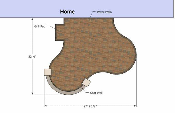 Circles and Curves Patio Design with Seat Wall 1