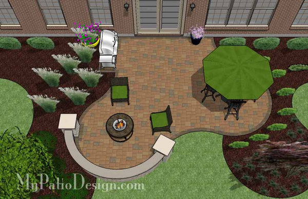 Circles and Curves Patio Design with Seat Wall 2