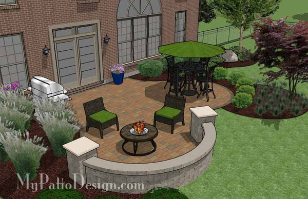 Circles and Curves Patio Design with Seat Wall 3