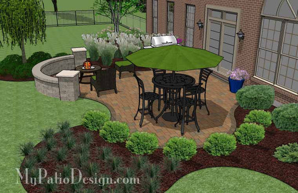 Circles and Curves Patio Design with Seat Wall 4