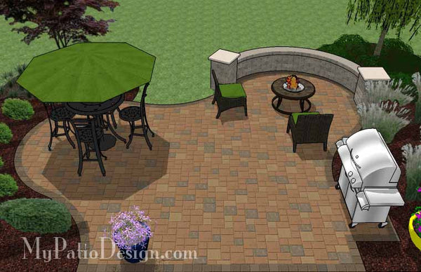 Circles and Curves Patio Design with Seat Wall 5