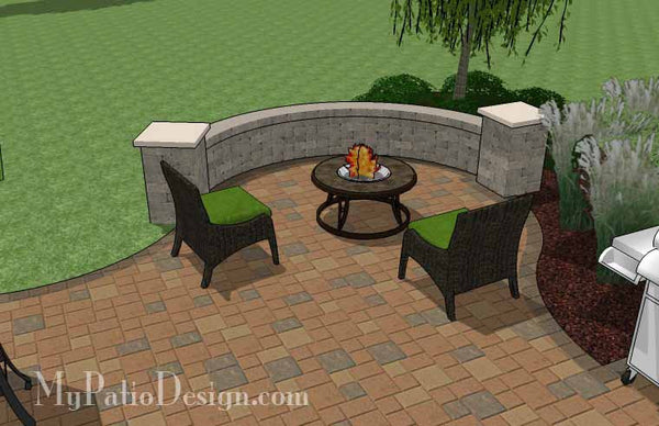 Circles and Curves Patio Design with Seat Wall 6
