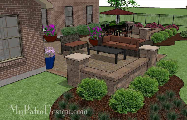 Cobbled Paver Patio Design with Seating Wall 3