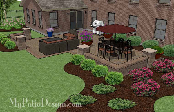Cobbled Paver Patio Design with Seating Wall 4