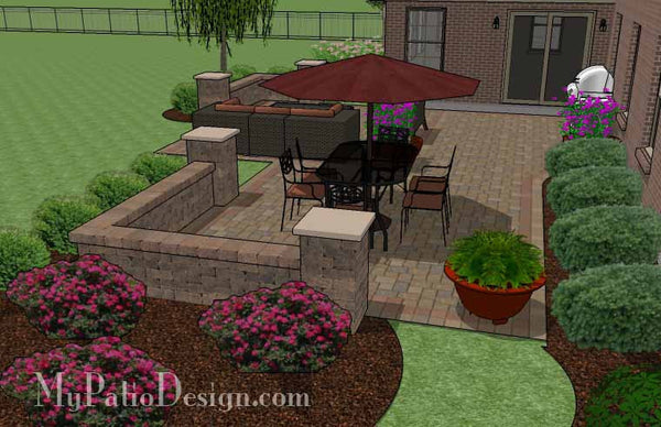 Cobbled Paver Patio Design with Seating Wall 5