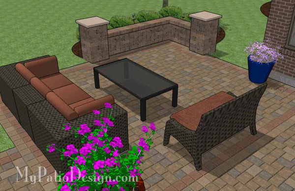 Cobbled Paver Patio Design with Seating Wall 7