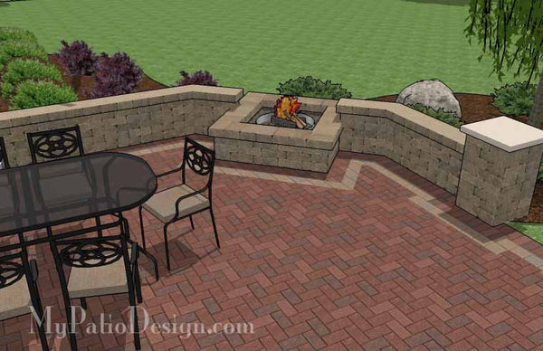 Courtyard Brick Patio Design with Fire Pit and Seat Wall 5