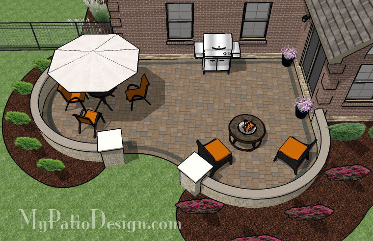 Cozy Curvy Paver Patio Design with Seat Wall 2