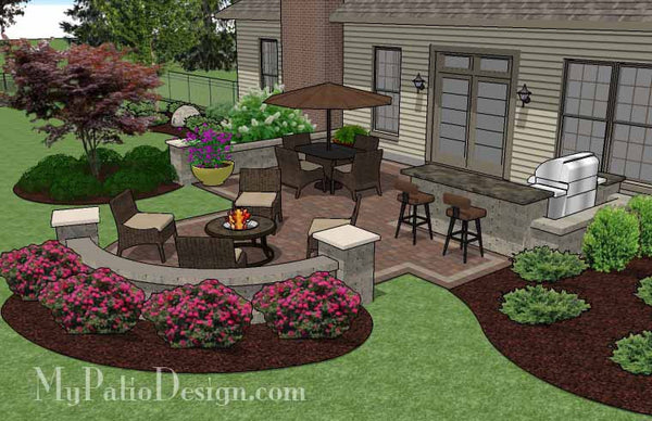 Creative Backyard Patio Design with Seating Wall 4