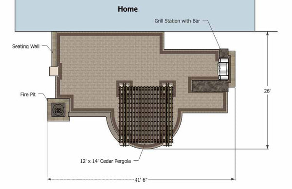 Creative Brick Patio Design with Pergola, Fire Pit and Bar 1