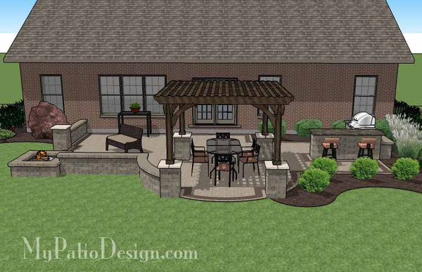 Creative Brick Patio Design with Pergola, Fire Pit and Bar 3