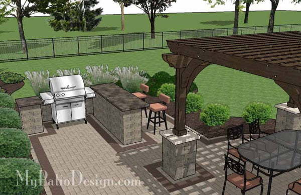 Creative Brick Patio Design with Pergola, Fire Pit and Bar 7