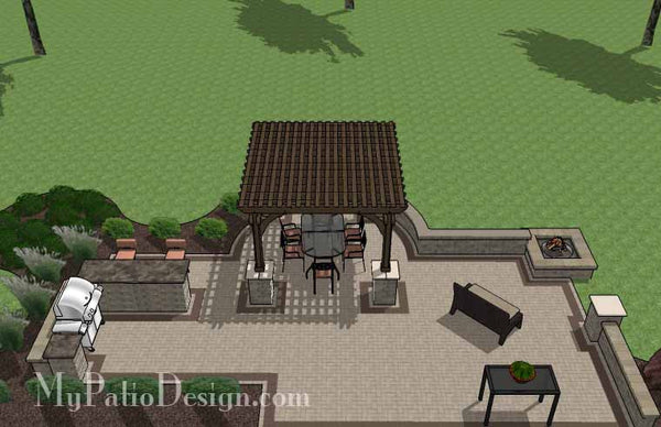 Creative Brick Patio Design with Pergola, Fire Pit and Bar 8