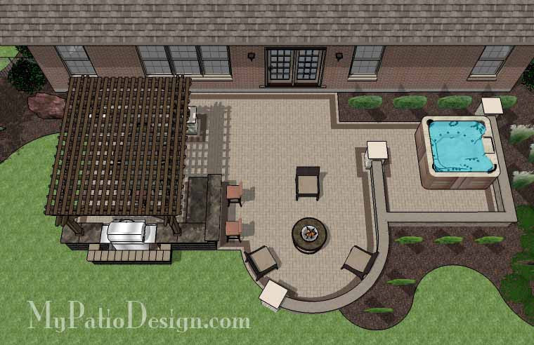 Creative Brick Patio Design with Pergola and Hot Tub 2