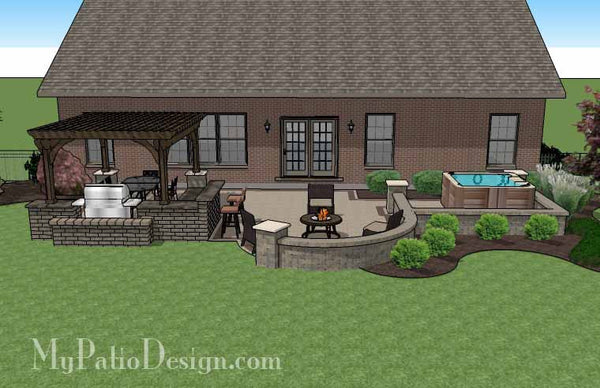 Creative Brick Patio Design with Pergola and Hot Tub 3