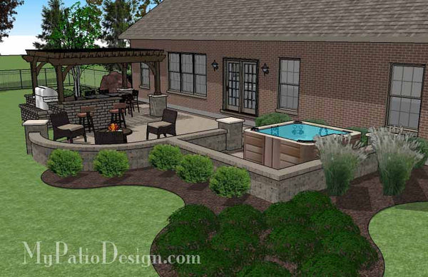 Creative Brick Patio Design with Pergola and Hot Tub 5