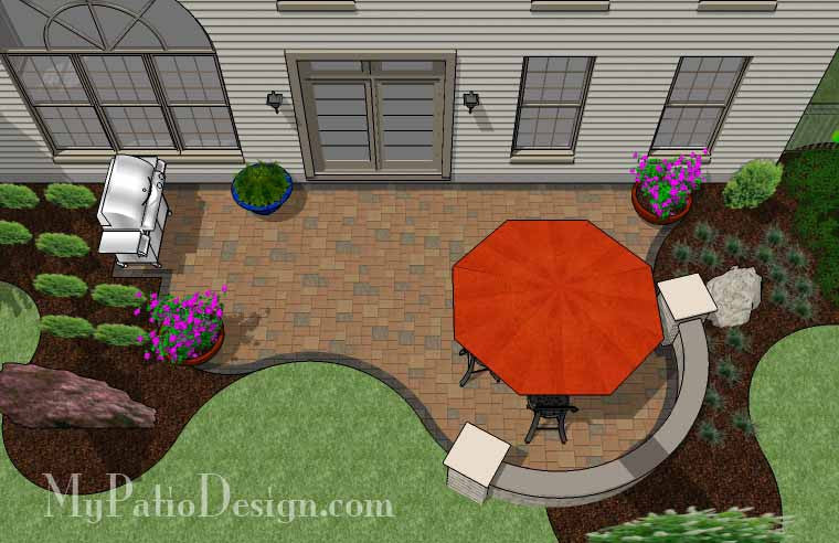 Curvy, Affordable Patio Design with Seat Wall 2